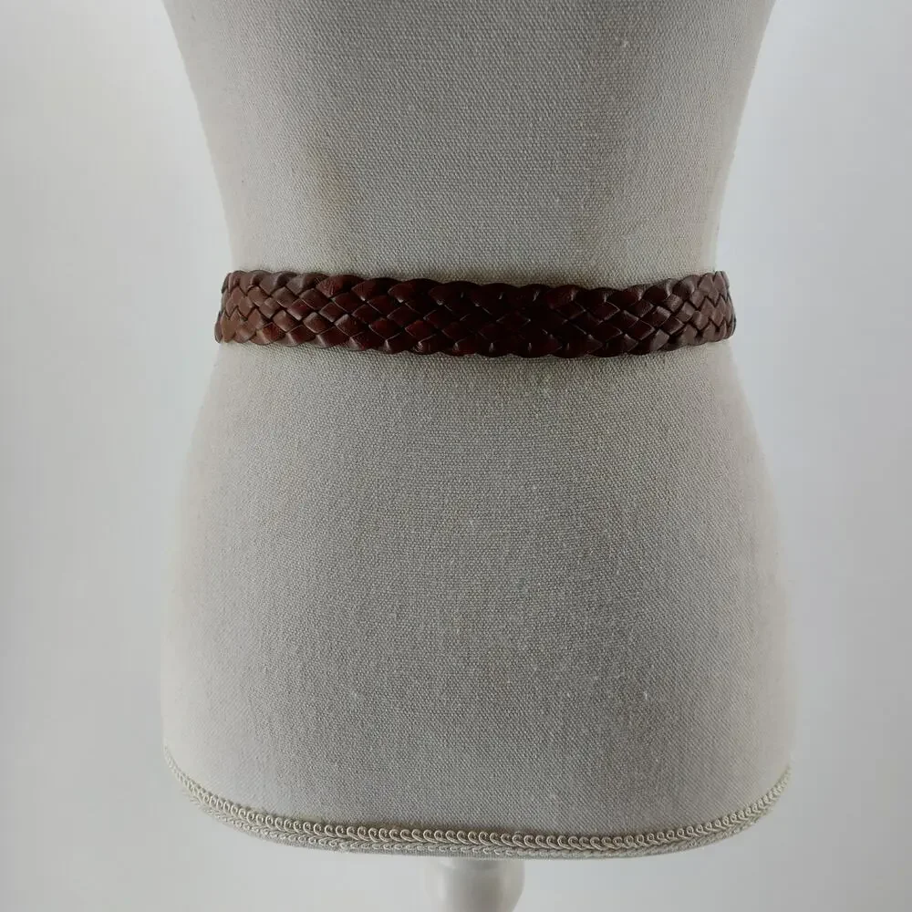 NY & CO Women's Sz L Brown Braided Belt Gold Buckle Casual